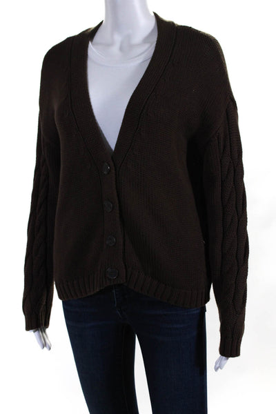 525 Womens Four Button V Neck Oversized Open Knit Cardigan Sweater Brown Size XS