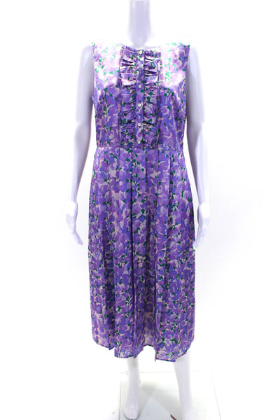 J Crew Collection Womens Sleeveless Button Down Floral Print Dress Purple Size 8