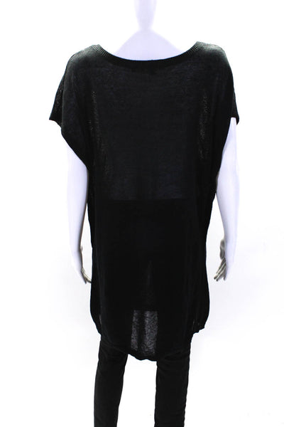 Vince Womens Linen Short Sleeves Pullover Crew Neck Sweater Black Size Large