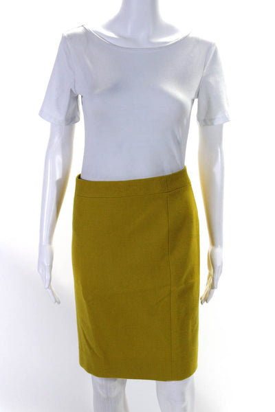 J Crew Womens Wool Back Zipped Straight Slip-On Midi Skirt Yellow Size 2P