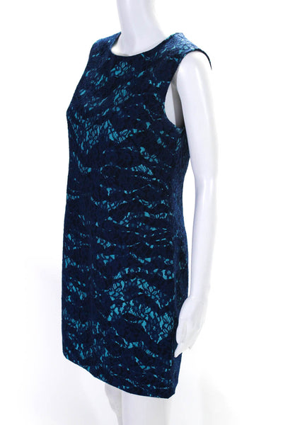 Cynthia Steffe Womens Embroidered Floral Print Zipped A-Line Dress Blue Size 4