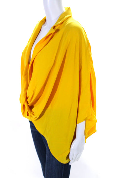 Trina Turk Womens Ruched V-Neck Collared 3/4 Sleeve Blouse Yellow Size XS/S