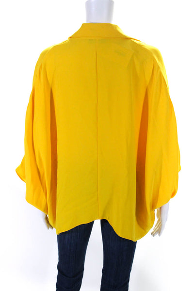 Trina Turk Womens Ruched V-Neck Collared 3/4 Sleeve Blouse Yellow Size XS/S