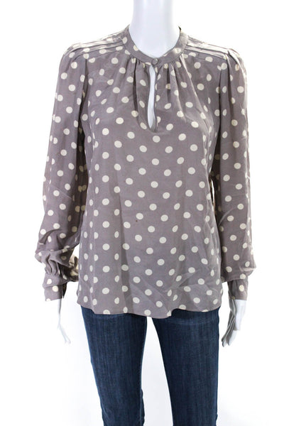 Marc Jacobs Womens Gray Silk Polka Dot V-Neck Long Sleeve Blouse Top Size 4