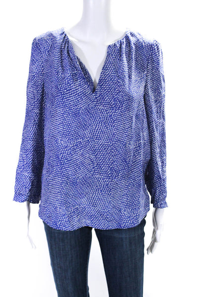 Joie Womens Blue Silk Printed V-Neck Long Sleeve Blouse Top Size S