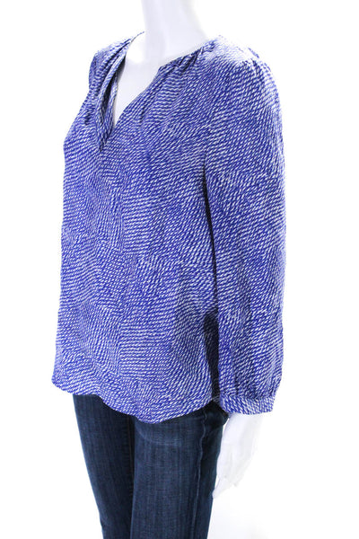 Joie Womens Blue Silk Printed V-Neck Long Sleeve Blouse Top Size S