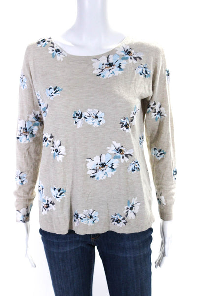 Joie Womens Beige Flora Crew Neck Long Sleeve Pullover Sweater Top Size XS