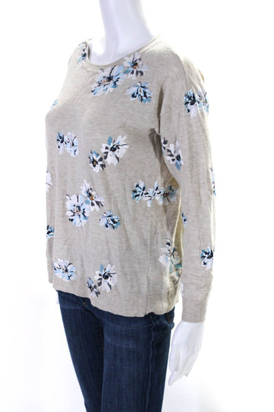 Joie Womens Beige Flora Crew Neck Long Sleeve Pullover Sweater Top Size XS