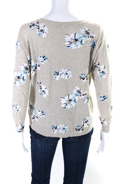 Joie Womens Beige Flora Crew Neck Long Sleeve Pullover Sweater Top Size XS