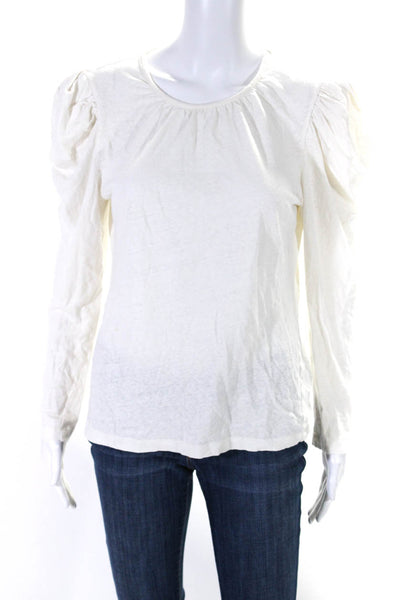 Derek Lam 10 Crosby Womens White Cotton Blend Puff Long Sleeve Blouse Top Size M