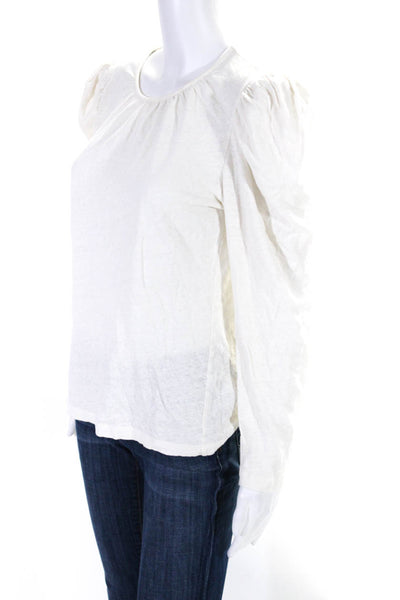 Derek Lam 10 Crosby Womens White Cotton Blend Puff Long Sleeve Blouse Top Size M