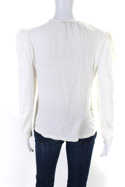 Derek Lam 10 Crosby Womens White Cotton Blend Puff Long Sleeve Blouse Top Size M