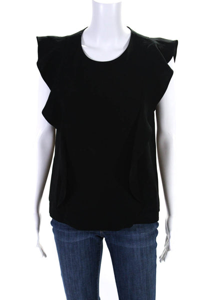 A.L.C. Womens Black Crew Neck Ruffle Zip Back Sleeveless Blouse Top Size 6