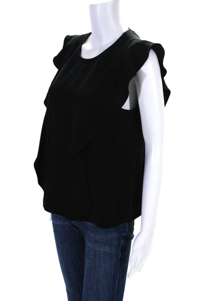 A.L.C. Womens Black Crew Neck Ruffle Zip Back Sleeveless Blouse Top Size 6