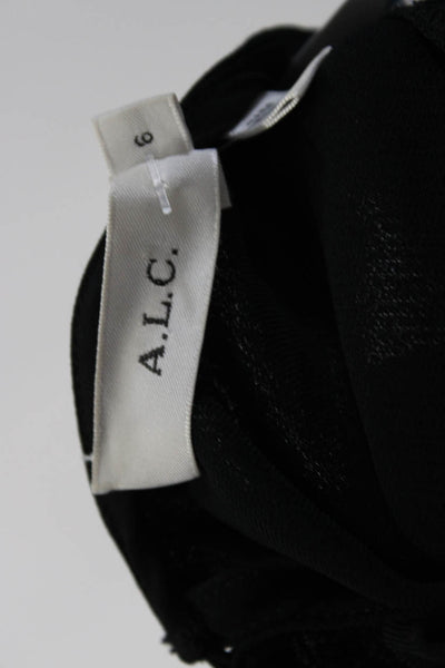 A.L.C. Womens Black Crew Neck Ruffle Zip Back Sleeveless Blouse Top Size 6