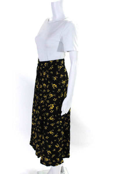 Ganni Womens Black Yellow Floral Print Button Front Midi A-Line Skirt Size 34