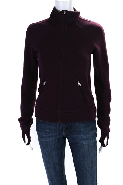 Lululemon Womens Burgundy Mock Neck Full Zip Pockets Long Sleeve Jacket Size 2