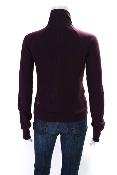 Lululemon Womens Burgundy Mock Neck Full Zip Pockets Long Sleeve Jacket Size 2