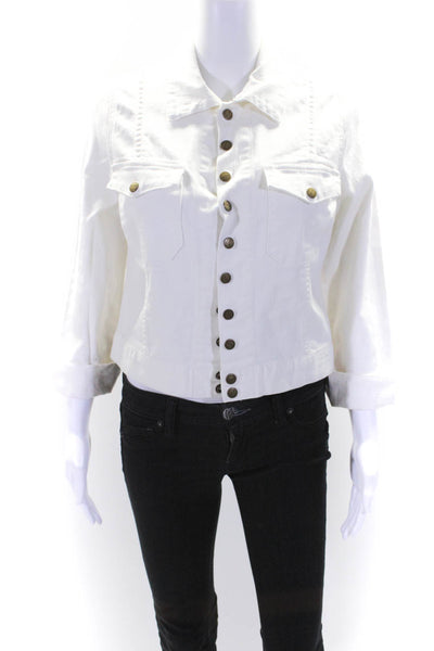 Current/Elliott Womens Denim Button Down Snap Loved Destroy Jacket White Size 2