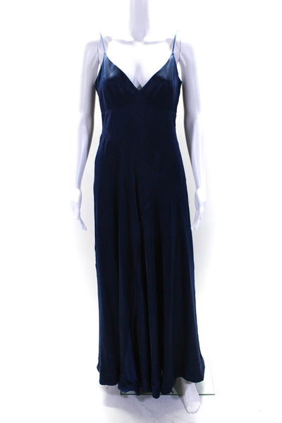 Aidan Aidan Mattox Womens Sleeveless V Neck A Line Gown Midnight Blue Size 6