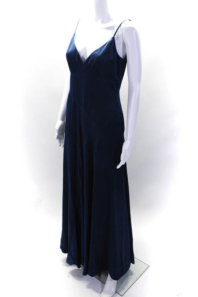 Aidan Aidan Mattox Womens Sleeveless V Neck A Line Gown Midnight Blue Size 6