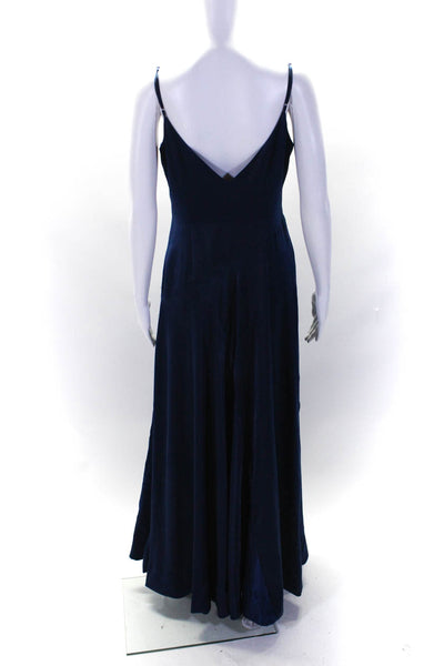 Aidan Aidan Mattox Womens Sleeveless V Neck A Line Gown Midnight Blue Size 6