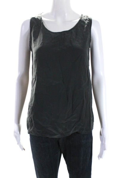 Eileen Fisher Womens Round Neck Sleeveless Shell Top Blouse Gray Silk Size Small