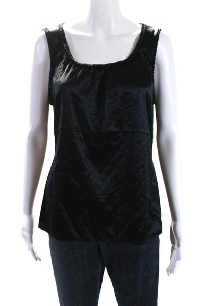 Elie Tahari Womens Crew Neck Sleeveless Satin Jersey Tank Top Blouse Black Large