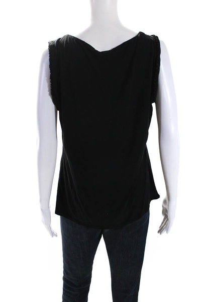 Elie Tahari Womens Crew Neck Sleeveless Satin Jersey Tank Top Blouse Black Large