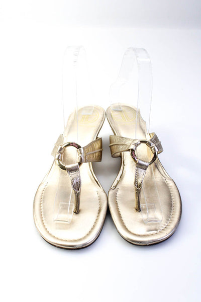 Tory Burch Womens Woven Wedge Heel Metallic Ring T Strap Sandals Gold Size 6.5