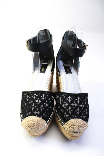 Franco Sarto Womens Embroidered Ankle Strap Espadrille Wedges Black Size 7M