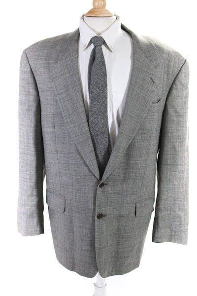 Studio 0001 By Ferre Mens Gray Wool Plaid Two Button Long Sleeve Blazer Size 44R