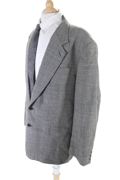 Studio 0001 By Ferre Mens Gray Wool Plaid Two Button Long Sleeve Blazer Size 44R