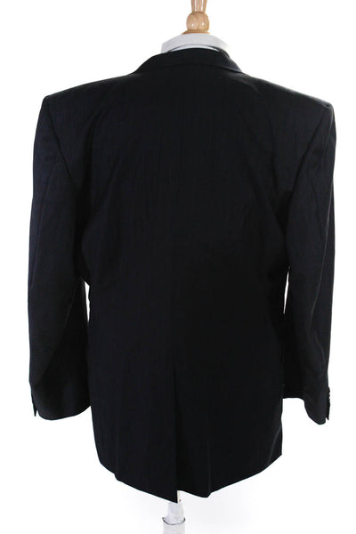 Hickey Freeman Mens Black Striped Two Button Long Sleeve Blazer Size 42