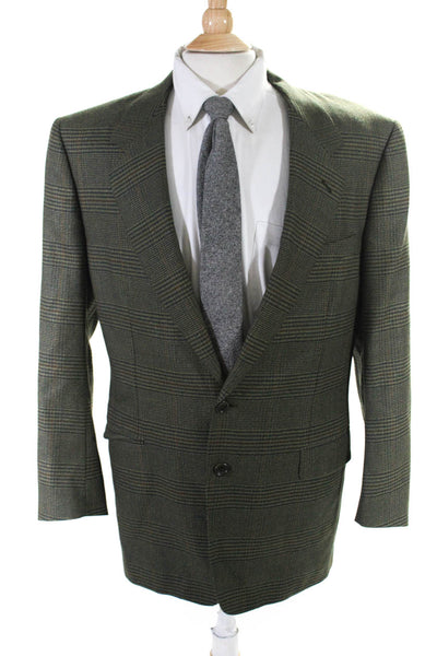 Canali Mens Dark Green Wool Plaid Two Button Long Sleeve Blazer Size 54R