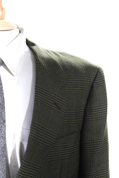 Canali Mens Dark Green Wool Plaid Two Button Long Sleeve Blazer Size 54R