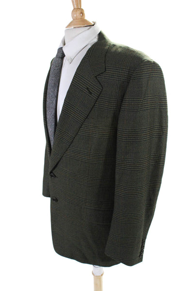 Canali Mens Dark Green Wool Plaid Two Button Long Sleeve Blazer Size 54R