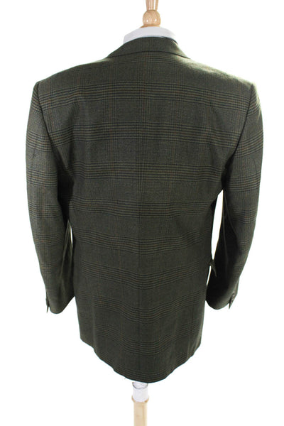 Canali Mens Dark Green Wool Plaid Two Button Long Sleeve Blazer Size 54R