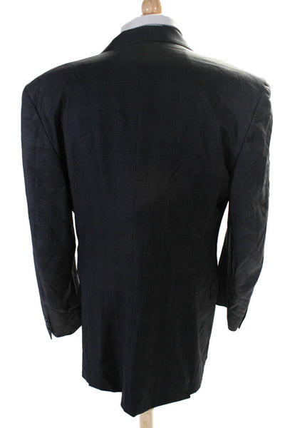 Lanvin Mens Wool Plaid Print Double Vented Three Button Blazer Gray Size 54 L
