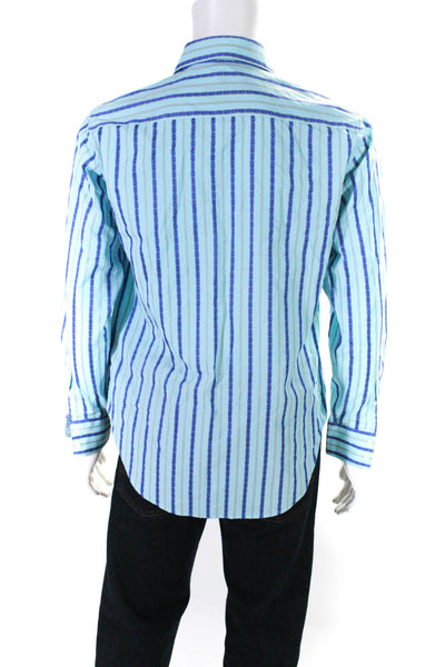 Robert Graham Mens Cotton Striped Print Collared Button Down Shirt Blue Size S