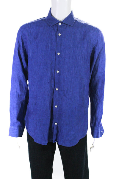 Frescobol Carioca Mens Long Sleeve Button Down Shirt Top Royal Blue Size 2XL