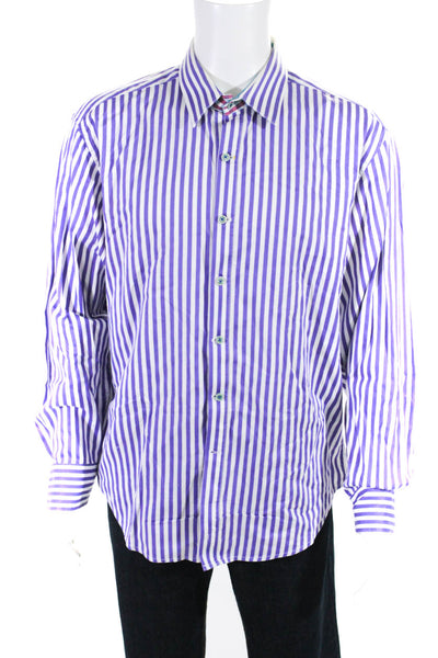 Robert Graham Mens Cotton Striped Print Button Down Shirt Multicolor Size XL