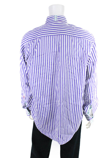 Robert Graham Mens Cotton Striped Print Button Down Shirt Multicolor Size XL