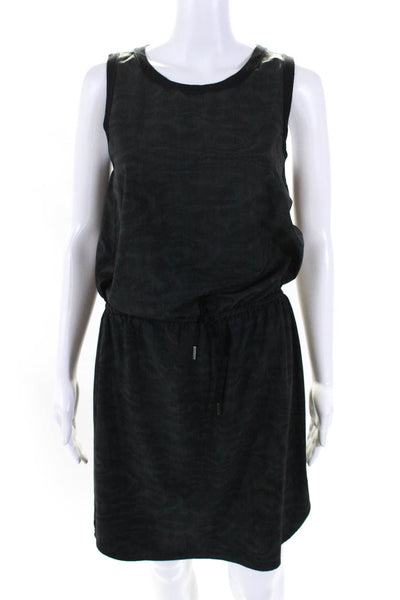 Athleta Womens Gray Printed Crew Neck Tie Waist Sleeveless Shift Dress Size S