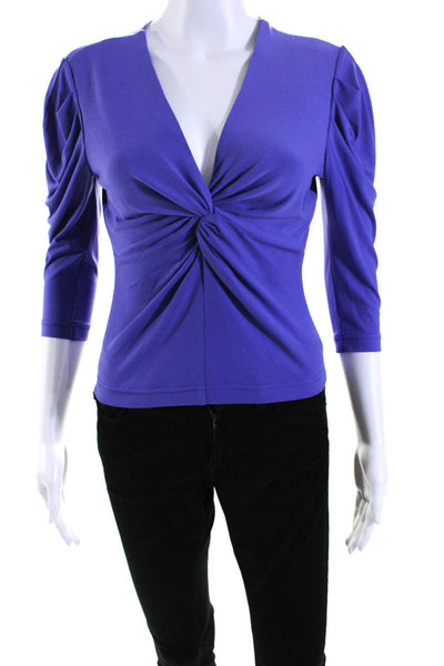 LDT Womens Stretch V-Neck Long Sleeve Pullover Blouse Top Purple Size S