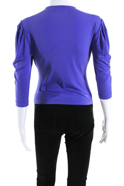 LDT Womens Stretch V-Neck Long Sleeve Pullover Blouse Top Purple Size S