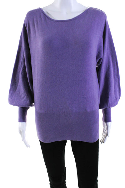 Toccin Womens Stretch Knit Boat Neck Long Sleeve Pullover Top Purple Size S