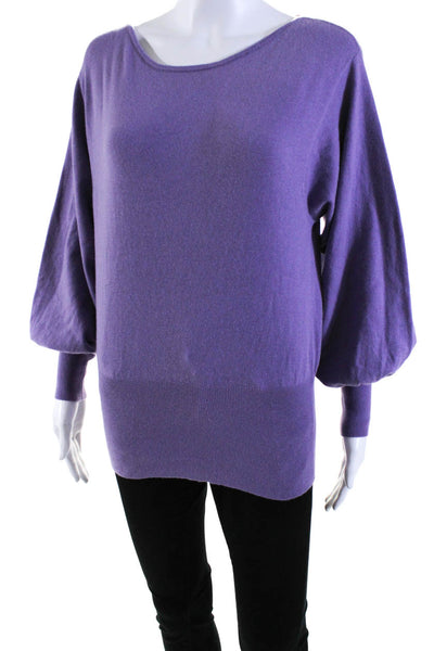 Toccin Womens Stretch Knit Boat Neck Long Sleeve Pullover Top Purple Size S