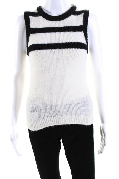 Toccin Womens Knit Striped Round Neck Pullover Sweater Top White Size S