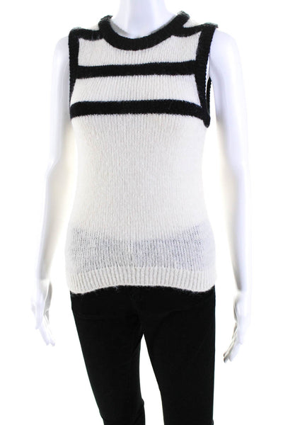 Toccin Womens Knit Striped Round Neck Pullover Sweater Top White Size S